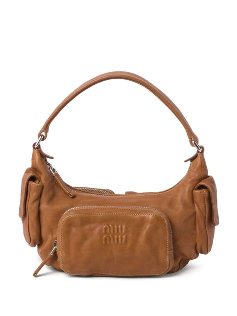 Miu Miu Women's' Pocket Nappa Leather Shoulder Bag in Brown 